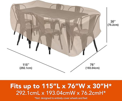 Modern Leisure 8576A Patio Table and Chairs Cover, Outdoor Furniture Set Cover, Waterproof, 76 L x 115 W x 30 H inches, Extra Large, Tan Khaki