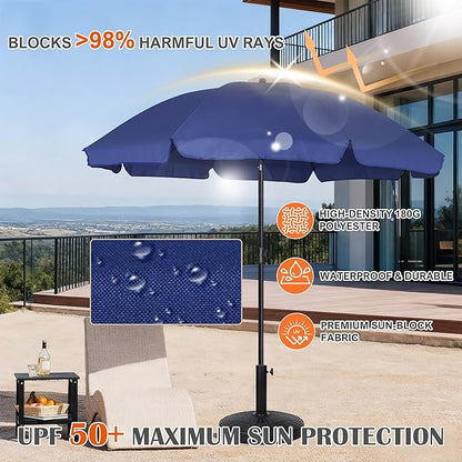 Blissun 6.5ft Patio Umbrella with Push Button Tilt & Height Adjustable, UV50+ Sun Protection with Sturdy Fiberglass Ribs & Iron Pole, Market Umbrella for Outdoor Table Garden Backyard Beach