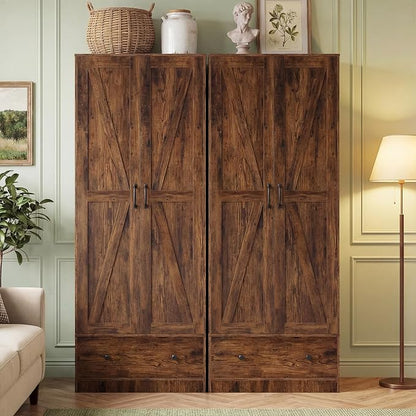 GIANTEX 72" Tall Kitchen Pantry Cabinet, Farmhouse Cupboard, Rustic Brown | Wooden Buffet Cabinet w/ 2 Doors, Drawer & Adjustable Shelf, Freestanding Versatile Storage Cabinet for Living Room Bathroom