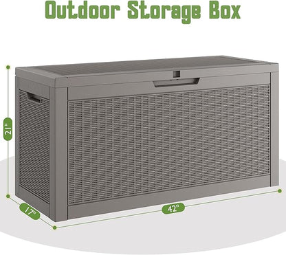 72 Gallon Outdoor Storage Box, Resin Deck Boxes Outdoor Waterproof For Patio Furniture, Garden Tools, Pool Supplies, Lockable And UV Resistant (Rattan Gray)