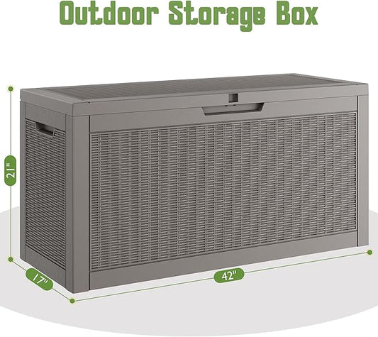 72 Gallon Outdoor Storage Box, Resin Deck Boxes Outdoor Waterproof For Patio Furniture, Garden Tools, Pool Supplies, Lockable And UV Resistant (Rattan Gray)