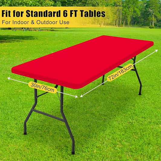 Smiry 2 Pack Rectangle Tablecloth, Elastic Fitted Flannel Backed Vinyl Tablecloths for 6ft Folding Tables, Waterproof Wipeable Table Covers for Outdoor, Indoor, Picnic and Camping (Red, 30"x72")