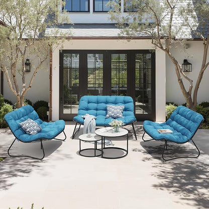 Crestlive Products Outdoor Couch，Patio Loveseat with Soft Cushions All Weather Patio Furniture for Porch/Balcony/Yard (3PC Blue)
