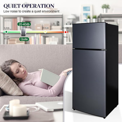Fridge with Freezer 7.4 Cu. Ft., 2-Door Apartment Refrigerator with Adjustable Thermostat & Shelves, LED Lights Refrigerator with Freezer for Kitchen, Office, Dorm, Garage, Blue