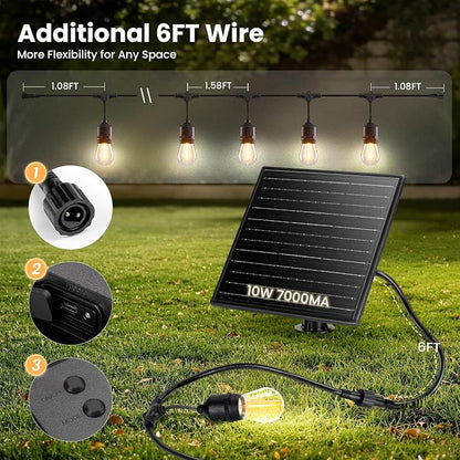 48FT Solar String Lights Outdoor Waterproof, 30 Super Bright LED Bulbs, USB Charging & Remote Control - Color Adjustable Solar Power Patio Lights, with Intelligent Assisted Positioning