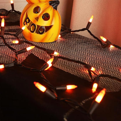 2 Pack Orange Halloween Lights, 100 Count, Incandescent Mini Halloween String Lights Outdoor, Black Wire Connectable Tree Light for Garland Christmas Thanksgiving Holiday Patio Home Decor
