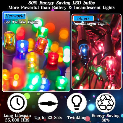 Heyworld Slow Twinkle Christmas Lights, 100 LED 27ft UL Certified Soft String Lights, 5mm Waterproof Fairy Glow for Indoor/Outdoor Christmas, Wedding, Garden Decor (Multicolor, 100 LED)