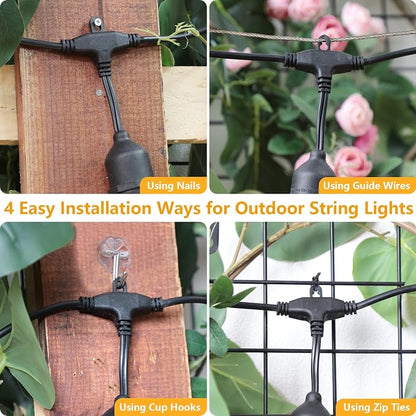 Mlambert 96Ft(2x48ft) 3-Color in 1 48Ft LED Dimmable Outdoor String Lights with Remote, Plug-in 2700K/4000K/5000K Waterproof Lights for Patio Cafe