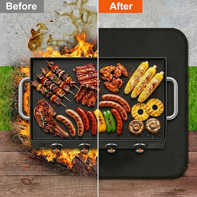 Non-Slip 48x30 Inch Under Grill Mats for Outdoor Grill, 2mm Thick Fireproof, Oil-Proof and Waterproof BBQ Grill Mat, Indoor Fire Pit Mat Fireplace Mat, Easy to Clean, Protects Deck Patio and Lawn
