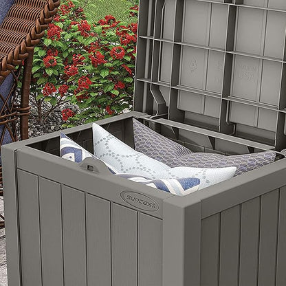 Suncast 2 Pack 22 Gallon Indoor or Outdoor Backyard Patio Small Storage Deck Box with Attractive Bench Seat and Reinforced Lid, Stone Gray