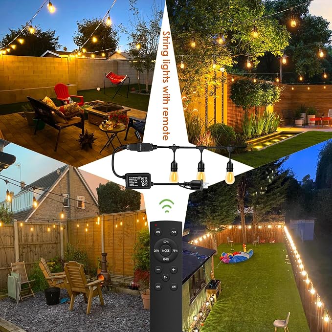 190FT Patio String Lights with Timer for Bistro Café Backyard 2Pack | Dimmable Outdoor String Lights with Remote,2/4/6H Timer