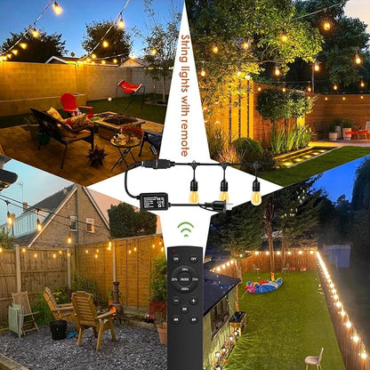 1Pack 150ft Outdoor String Lights with Remote Patio Lights 45+3 Bulbs | String lights for outside, 3 Lighting Modes&Dimmable&Timer