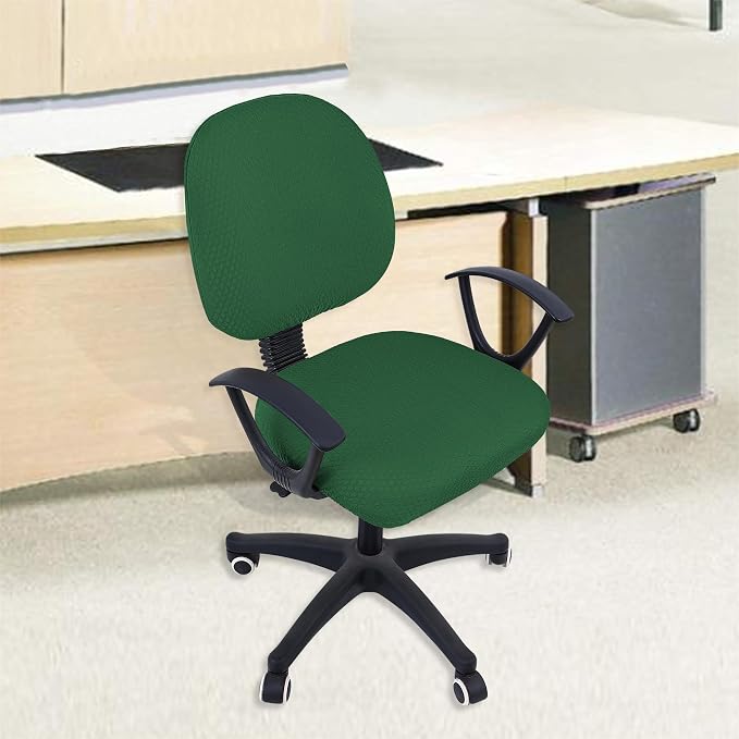 Smiry Office Computer Chair Covers for Desk Rotating Chair Protector | Stretch Jacquard Removable Washable Universal Slipcovers, Seat + Backrest Cover, Emerald Green