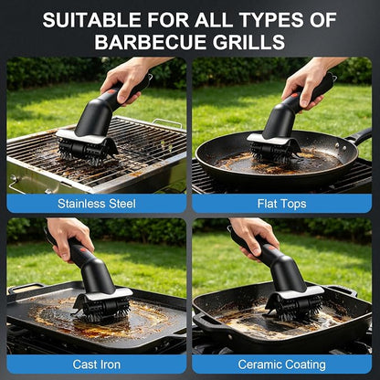 Electric Grill Brush Cleaner, Cordless Power BBQ Grill Brush with LED Light, 2600mAh Rechargeable Battery, High Torque Motor, Replaceable Brush Heads & Grate Lifter, Easy Grill Cleaner