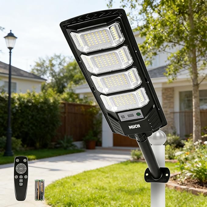 MUCH Solar Street Lights Outdoor 1 Pack, Waterproof with Motion Sensor, 8500K Solar Lights Outdoor, Lamparas Luces Solares para Exteriores Dusk to Dawn Commercial Lighting for Yard Path