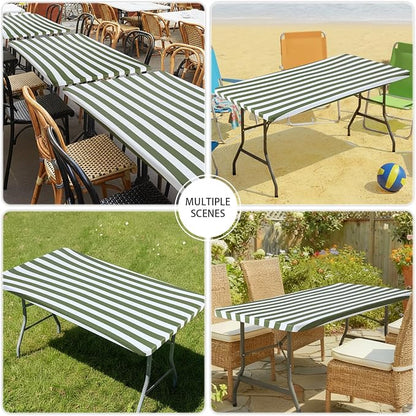 Smiry Spandex Fitted Tablecloth for 8 Foot Rectangle Tables, Washable Picnic Table Cover with Elastic, Stretch Reusable Table Cloth for Outdoor, Camping, Dining & Kitchen (Stripe, 30"x96")