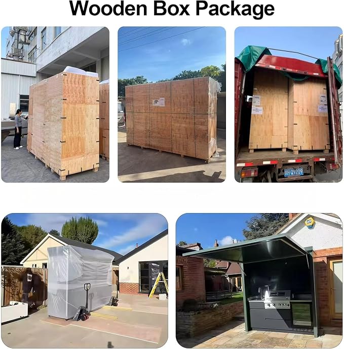 Outdoor Kitchen Pod with Roof, Prefabricated Modular Outdoor Kitchen Island Featuring Sink, Grill Station, Storage Cabinet and Prep Counter, Backyard Patio Cooking Solution for Family Gatherings