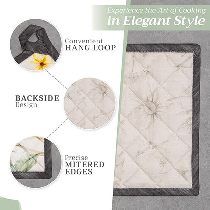 Maison d' Hermine Pot Holders 100% Cotton Heat Resistant Potholders 8" x 8" Hot Pads with Loop BBQ Cooking Baking Hotel Farmhouse Kitchen Handling Hot Pans Spring Summer (Pack of 2, Candice)
