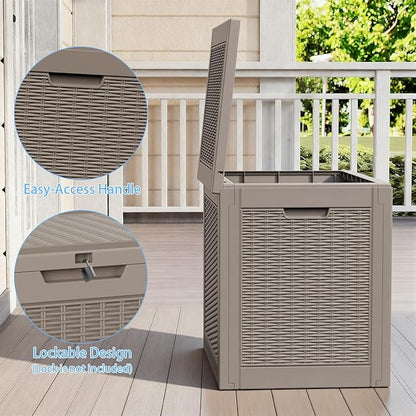 Pepe Tee 30 Gallon Deck Box, Waterproof Resin Outdoor Storage Box with Lid, All-Weather Garden Tool Organizer, Charcoal