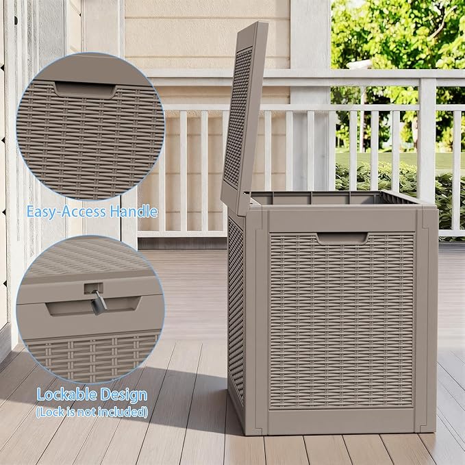 EasyUp 36 Gallon Outdoor Storage Box, Outdoor Deck Boxes for Garden Tools Equipment,Cushions and Patio Storage,Lockable and Resin,Easy to Install(Grey)
