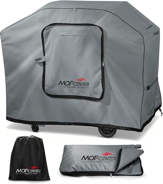 Exclusive Foldable 55 inch Grill Cover, 600D Heavy Duty Outdoor BBQ Cover for 3-4 Burners Grill, Waterproof Fade Resistant Barbecue Cover, Gray