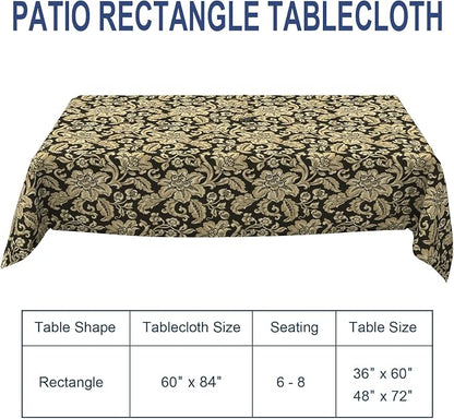 Outdoor Rectangle Tablecloth, 60×84 Inch Water Repellent Picnic Table Cover with Umbrella Hole Zipper for Patio Family Meal, Jacobean Black