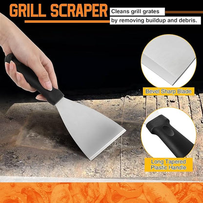 4 Piece Pellet Grill Ash Cleaning Kit, Includes Large Dust Pan, Soft Bristle Brush, Metal Scraper and Wire Brush for Easy Removal of Ash, Debris and Grime