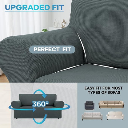 LURKA Stretch Loveseat Sofa Slipcovers 1 Piece Couch Covers for Sofa Furniture Protector Full Sofa Covers with Elastic Bottom for Kids and Dog (Medium, Grey)