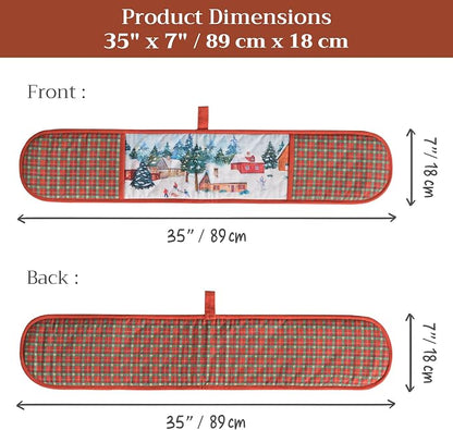 Maison d' Hermine Double Oven Mitts 100% Cotton Double Oven Glove (7"x35") | Heat Resistant BBQ Cooking Gloves with Loop Baking Kitchen Home Hotel Farmhouse Thanksgiving Christmas - Megeve