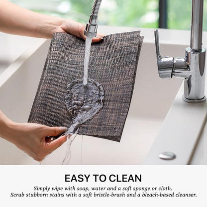 LEXMORE Placemats Set of 8 Vinyl/Plastic Woven Place Mats for Kitchen Table Indoor/Outdoor Washable Placemat Wipeable Dining Table Mats(Black/Brown)