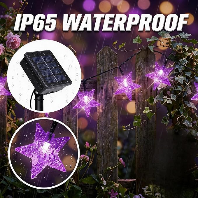 Twinkle Solar Star String Lights Outdoor Waterproof Fairy Lights 39FT 100 LED with 8 Lighting Modes for Camping Garden Wedding Party Tree Holidays Backyard Patio (Purple)