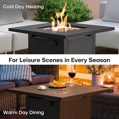 Propane Fire Pit, 50,000 BTU Gas Fire Pits for Outside Patio, 28'' Steel Table Top Firepit with Lid and Lava Rock, Outdoor Table Heater for Deck, Garden, Backyard, Black