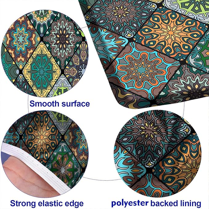 Boho Picnic Fitted Tablecloth with Benches Covers, Boho Flowers Print Elastic Edge Table Cover, 28x72 Inch, 3 Piece Set, Polyester Rectangular Table Cloths for Summer Spring Picnics Dinner Use
