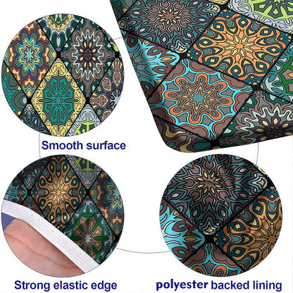 Boho Picnic Fitted Tablecloth with Benches Covers, Boho Flowers Print Elastic Edge Table Cover, 28x72 Inch, 3 Piece Set, Polyester Rectangular Table Cloths for Summer Spring Picnics Dinner Use