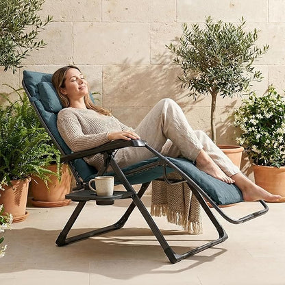 EVER ADVANCED Aluminum Zero Gravity Chair Oversized, Thick Padded Reclining Lounge Chair with Adjustable Headrest & Side Table, Heavy Duty Support 350 lbs, Foldable for Outdoor & Indoor, Green-2 Pack
