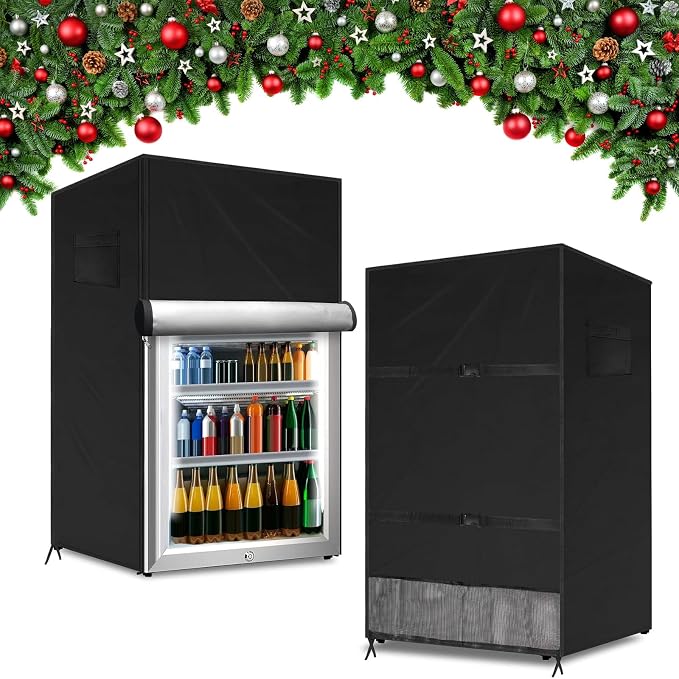 Outdoor Refrigerator Cover Dustproof Freezer for Protecting Upright Freezers/Beverage Refrigerator Compact 3.0 Cubic Foot Freezer Covers Outdoor (Black, 22" x 23" x 34")