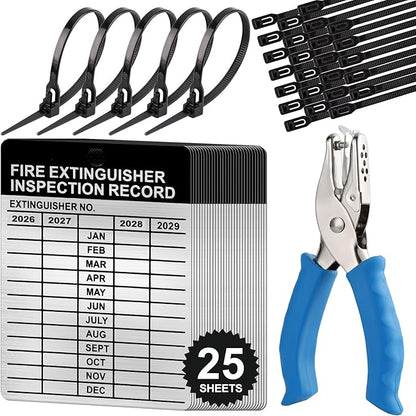 25 Sets Metal Inspection Tags Safety Inspection Tags Fire Extinguisher Inspection Sticker 2.2X3inch Fire Extinguisher Inspection Record Tag 2026-2029 with Handheld Hole Puncher for Indoor Outdoor (25)