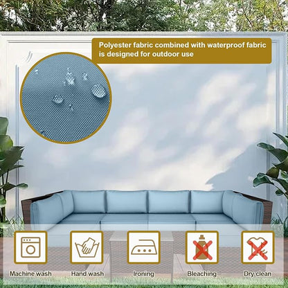 14 Piece Outdoor Patio Cushion Cover Replacement, Waterproof Patio Cushion Covers, Outdoor Furniture Cushion Covers Set for 6 Seat Wicker Rattan Sofa (Light Blue)