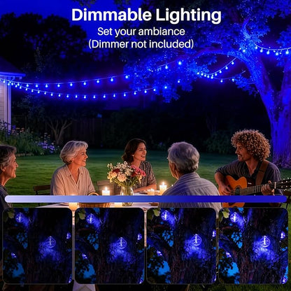 25 FT Blue Outdoor String Lights G40 Globe Shatterproof Patio Lights,13 Plastic Edison Bulbs(1 Spare) IP65 Waterproof Dimmable LED Bulbs for Backyard Porch Balcony Party Decor, E12 Base