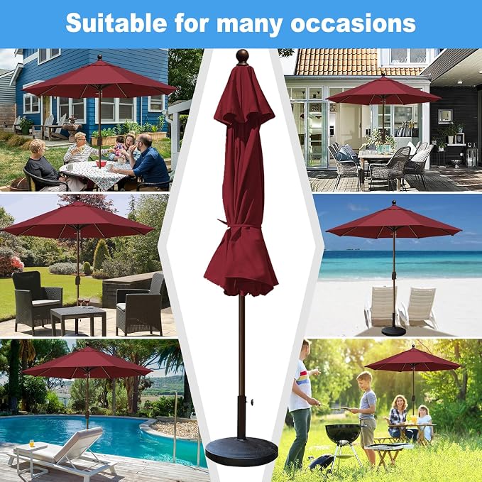 Eurmax USA 10-Year-Non-Fading 10FT Outdoor Patio Market Umbrella,UPF50+ UV Resistant Sun Shade,Heavy Duty Commercial Grade,Crank Lift Design,Windproof Vented Top for Garden,Pool,Deck,Burgundy