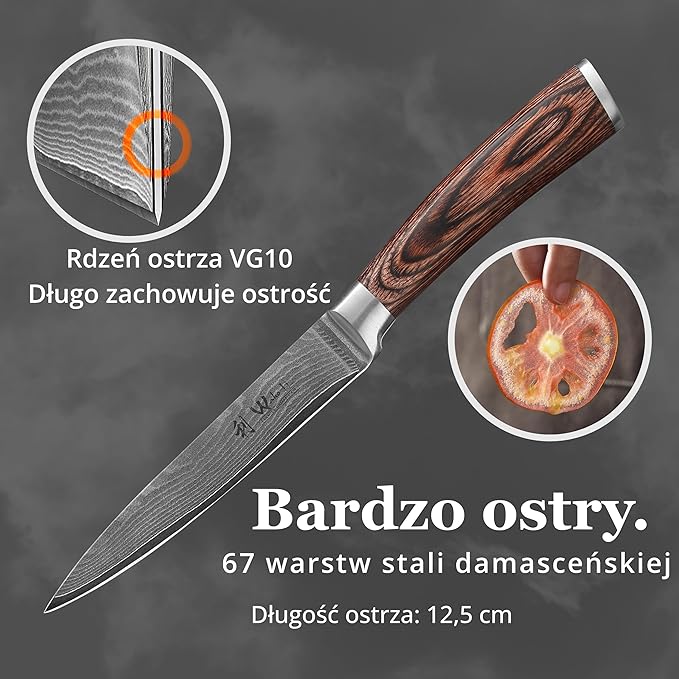 Wakoli EDIB Damascus Utility Knife – 4.9-Inch Kitchen Knife for Everyday Use, 67-Layer Damascus Steel Blade with VG10 Core, Ergonomic Pakkawood Handle – Professional Cooking Knife in Premium Gift Box