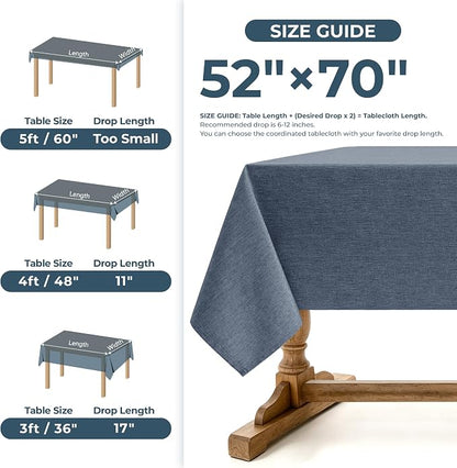 Decorelia Table Cloth for Rectangle Dining Table, Faux Linen Waterproof Texture Farmhouse Washable Rectangular Tablecloth Cover for Birthday, Party, Picnics, Wedding Decor(Demin Blue, 52 x70 Inch)