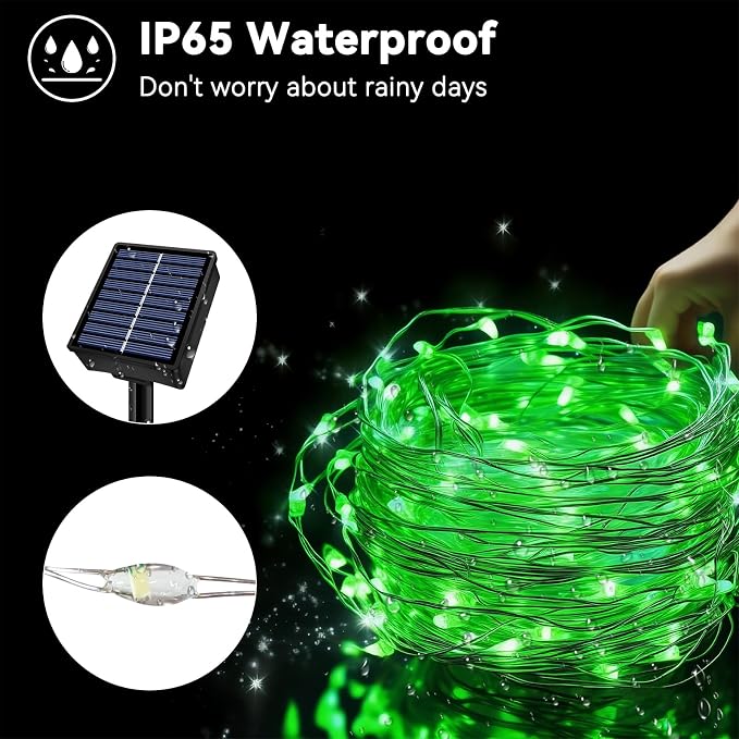 Solar String Lights Outdoor Waterproof 2 Pack Total 66ft 200LED 8 Modes Twinkle Lights Solar Fairy Lights for Patio, Garden Yard Party Wedding Tree Christmas Halloween Decoration, Green