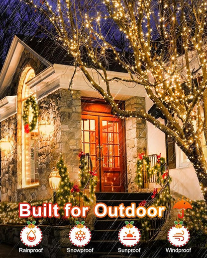 Warm White Christmas Lights Outdoor Total 710FT 1800 LED , 2 Packs 900 LED Outdoor String Waterproof, Timer & Memory, 8 Modes Dimmable Plug in Fairy for Outside Tree Holiday Party Wedding Decor