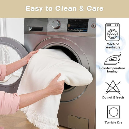 MYSKY HOME Sofa Covers for 2 Cushion Couch L Shaped Couch Cover Washable Couch Cover with Tassels Boho Couch Covers Non Slip Super Universal Soft Sofa Slipcover for Kids, Dogs, Pets, 71"x118", White
