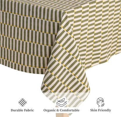100% Cotton Hand Block Printed, Tablecloth for Kitchen, Dining, Table Cover for Parties, Chritmas, Weddings, Barbecues and Summer picnics Table Cloth (Green & Yellow, 60" x 90")