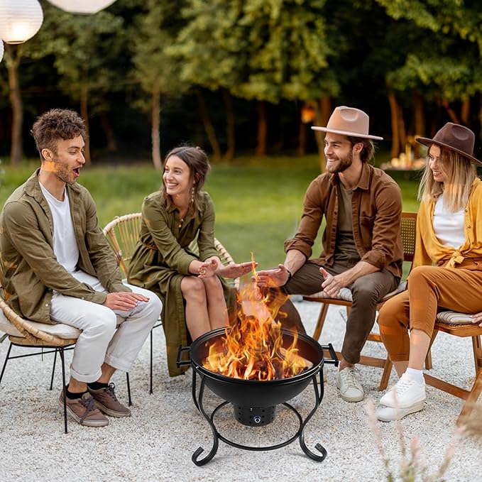 18 Inch Portable Charcoal Grill with Adjustable Fan, Outdoor BBQ Fire Pit, Easy to Light Charcoal/Wood, Small Round Kettle Smoker for Backyard Cooking, Barbeque, Camping, Black