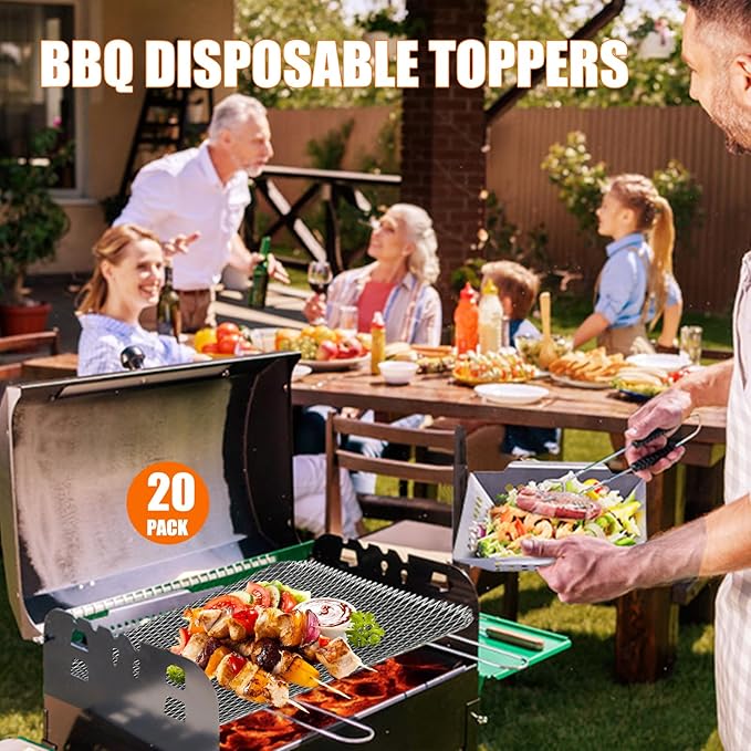 20 Pack BBQ Grill Mesh Mat,Mesh Baking Tray,Grill Mesh,Disposable Barbecue Padding for Outdoor Barbecues (20 Pack)