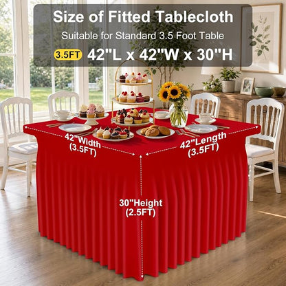 Smiry Spandex Elastic Fitted Table Cloth Skirt for 4FT Square Table | Stretch Washable Table Cloth, Banquet Table Cover for Wedding, Party, Indoor & Trade Shows, (Red, 42Lx42Wx30H)