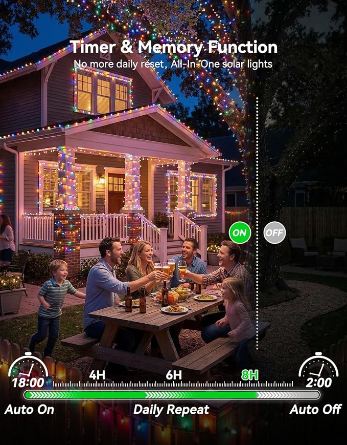LitHome 34 Colors Solar String Lights Outdoor with Remote, 50 FT 150 LED | Solar & USB Powered Halloween String Lights, Waterproof Color Changing Christmas Light for Xmas Tree Light Party Decor
